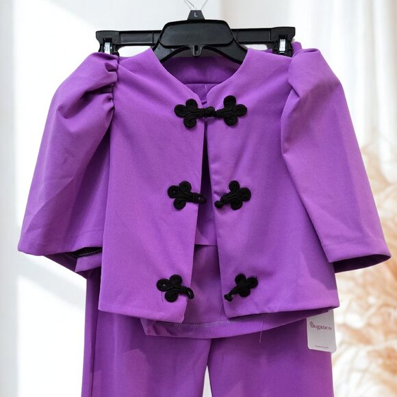 💜 Buganco Purple Two-Piece Set – Bow Accent Jacket & Trousers (NWT) - Picture 3 of 13